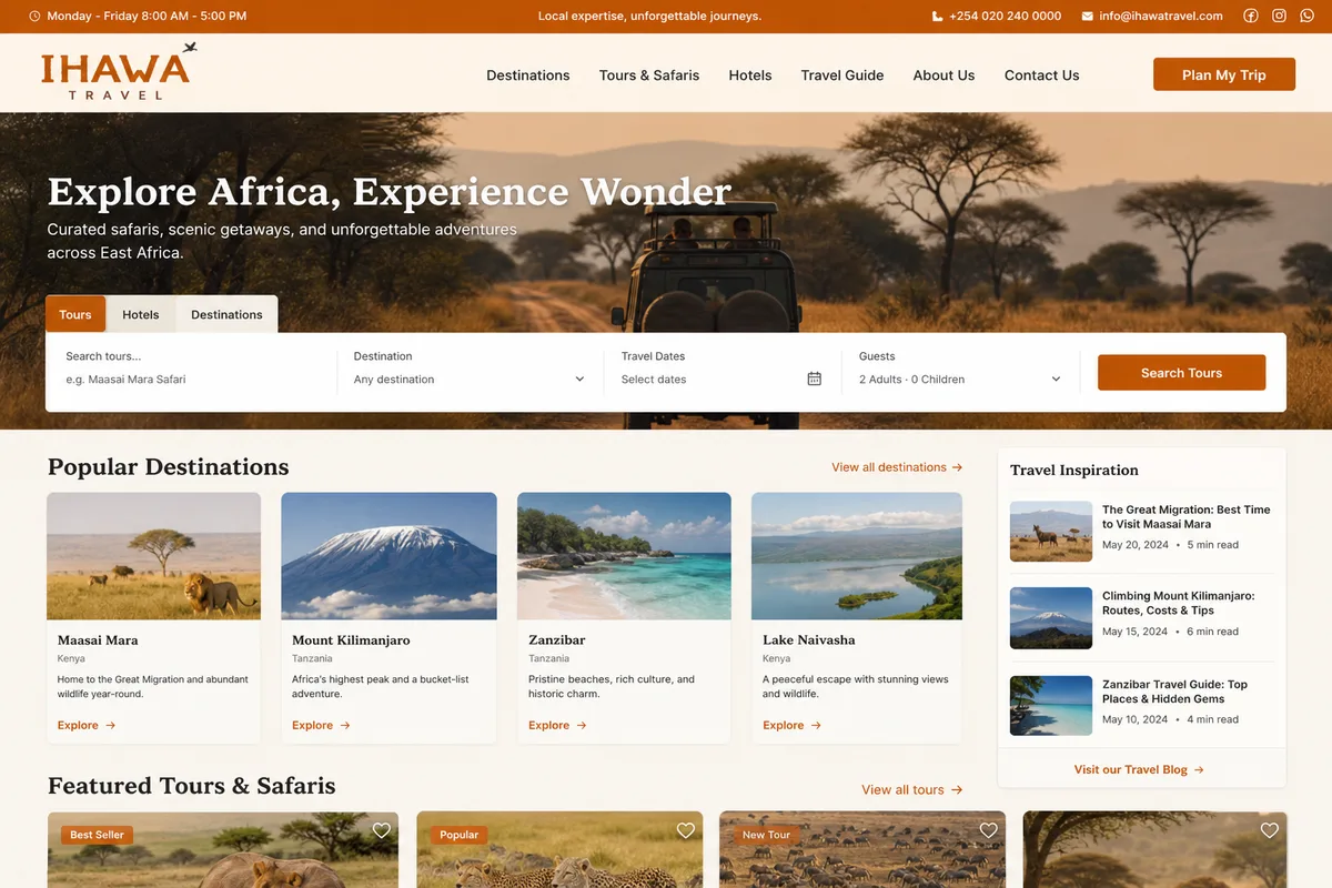 Ihawa Travel website homepage