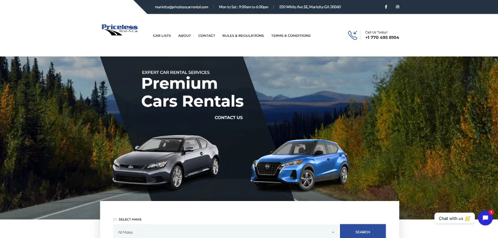 Priceless GA & Priceless Car Rental USA website homepage