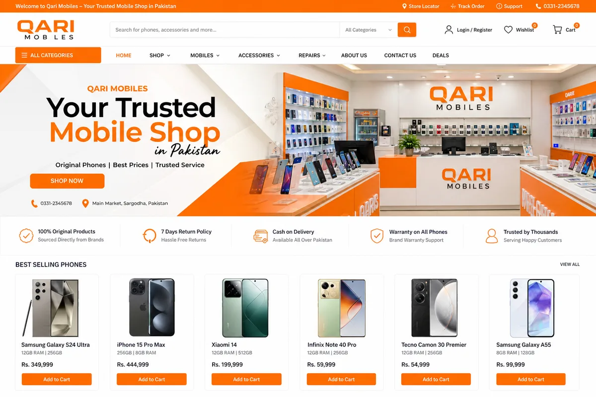 Qari Mobiles website homepage